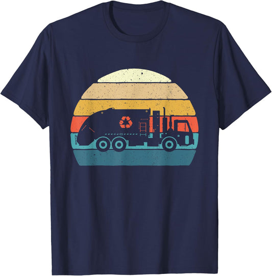 Retro Garbage Truck - Truck Trash Recycling Waste Management T-Shirt - T-Shirt | Navy