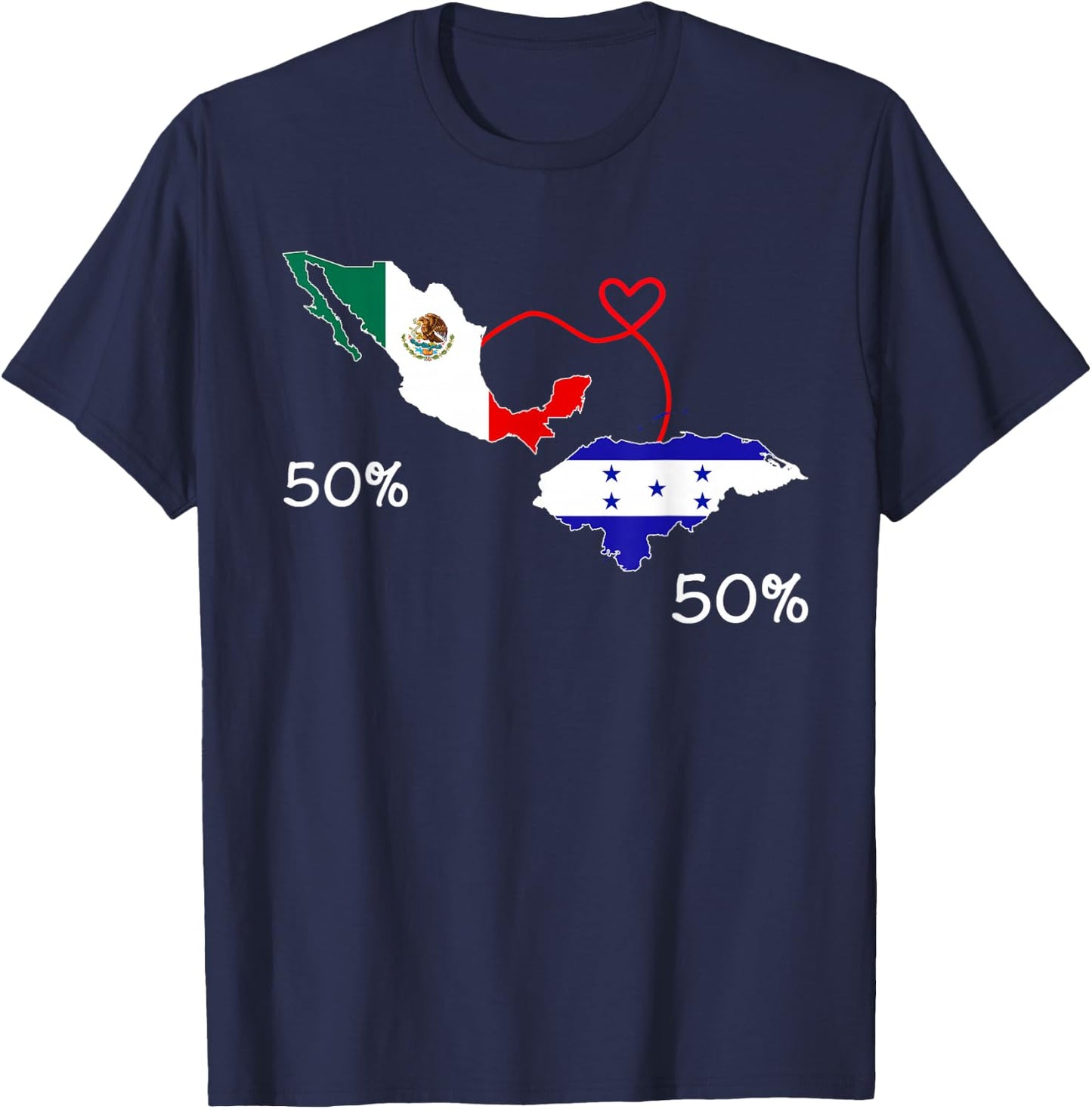 Half Mexican Half Honduran Flag Map Mexico Catracho T-Shirt - T-Shirt | Navy