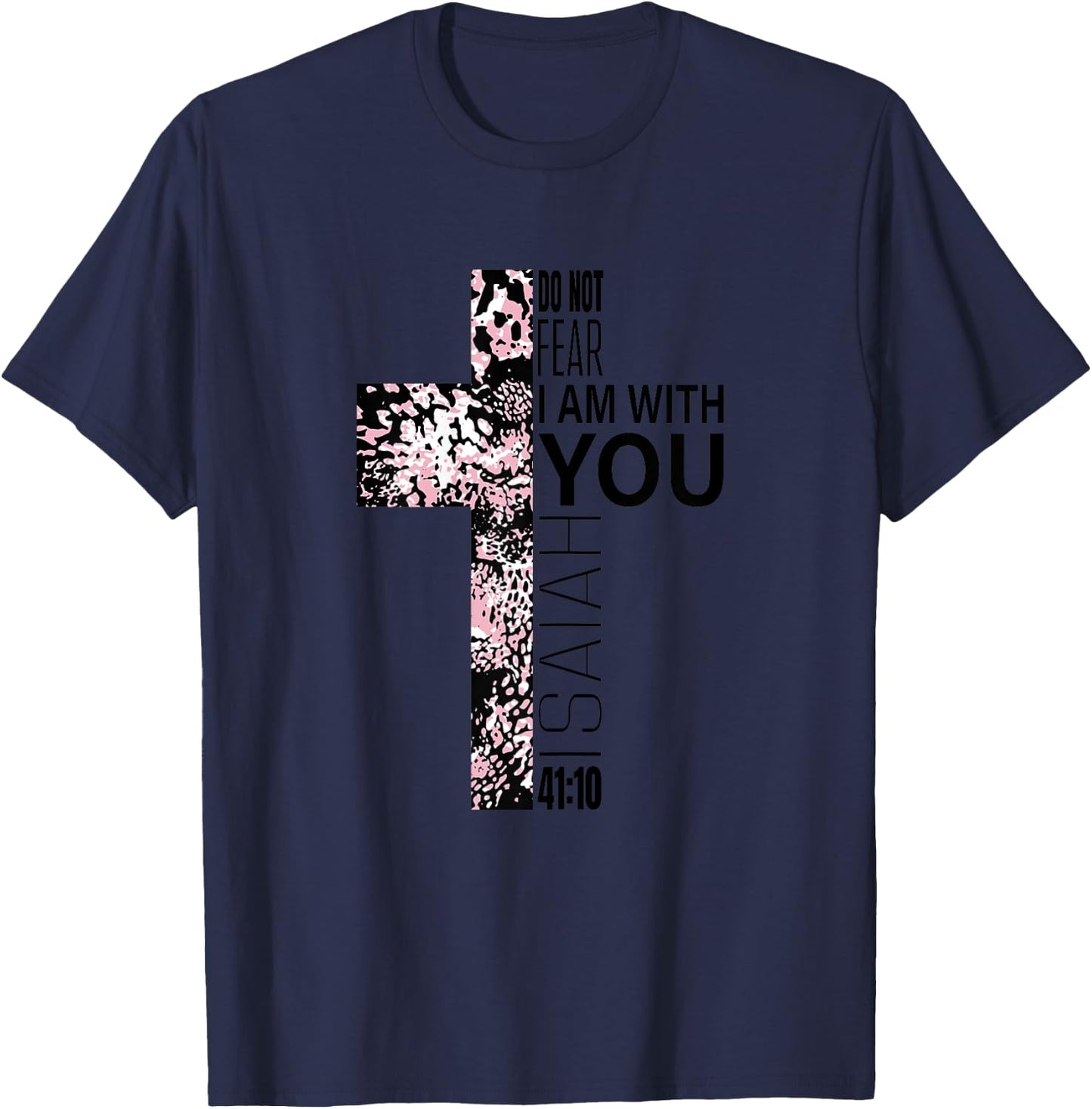 Pink Cross Faith Over Fear Christian Religious Verse Easter T-Shirt - T-Shirt | Navy