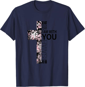 Pink Cross Faith Over Fear Christian Religious Verse Easter T-Shirt - T-Shirt | Navy