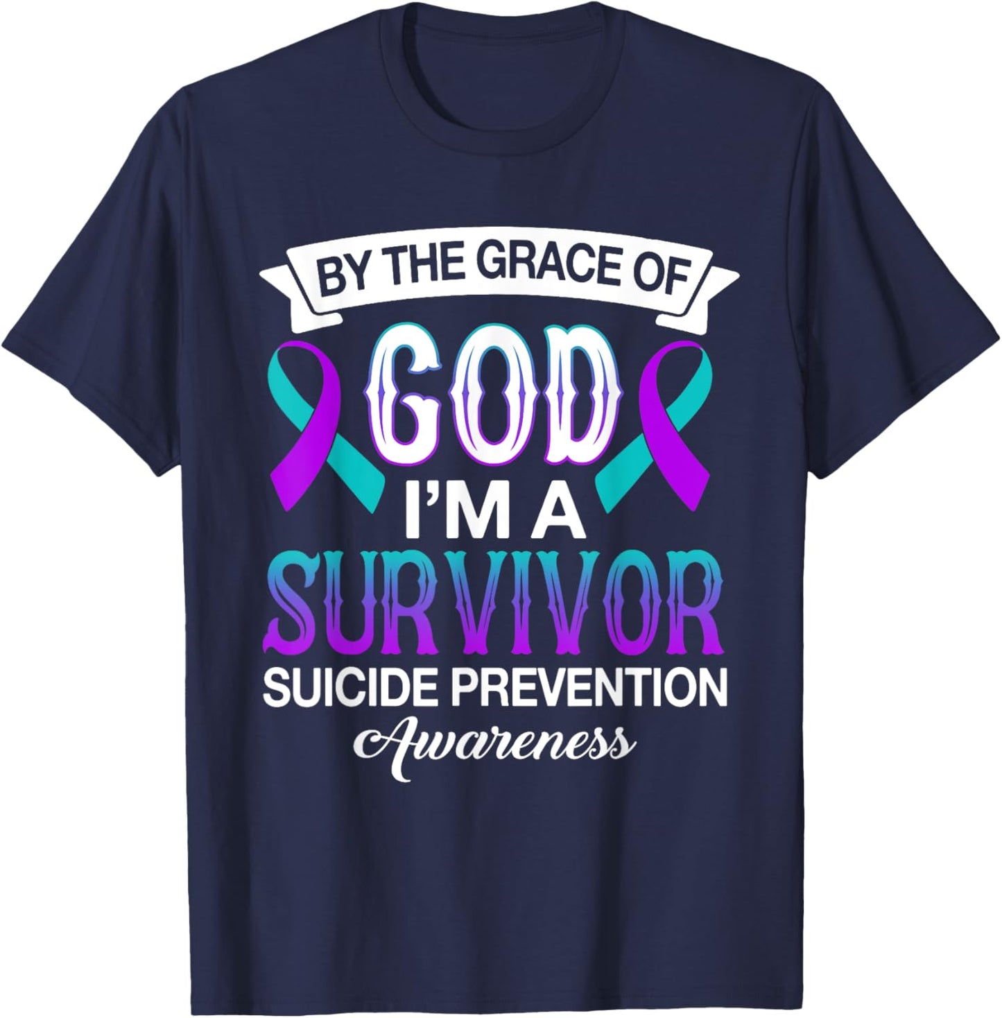 I’m A Survivor Suicide Prevention Teal & Purple Ribbon Gifts T-Shirt - T-Shirt | Navy