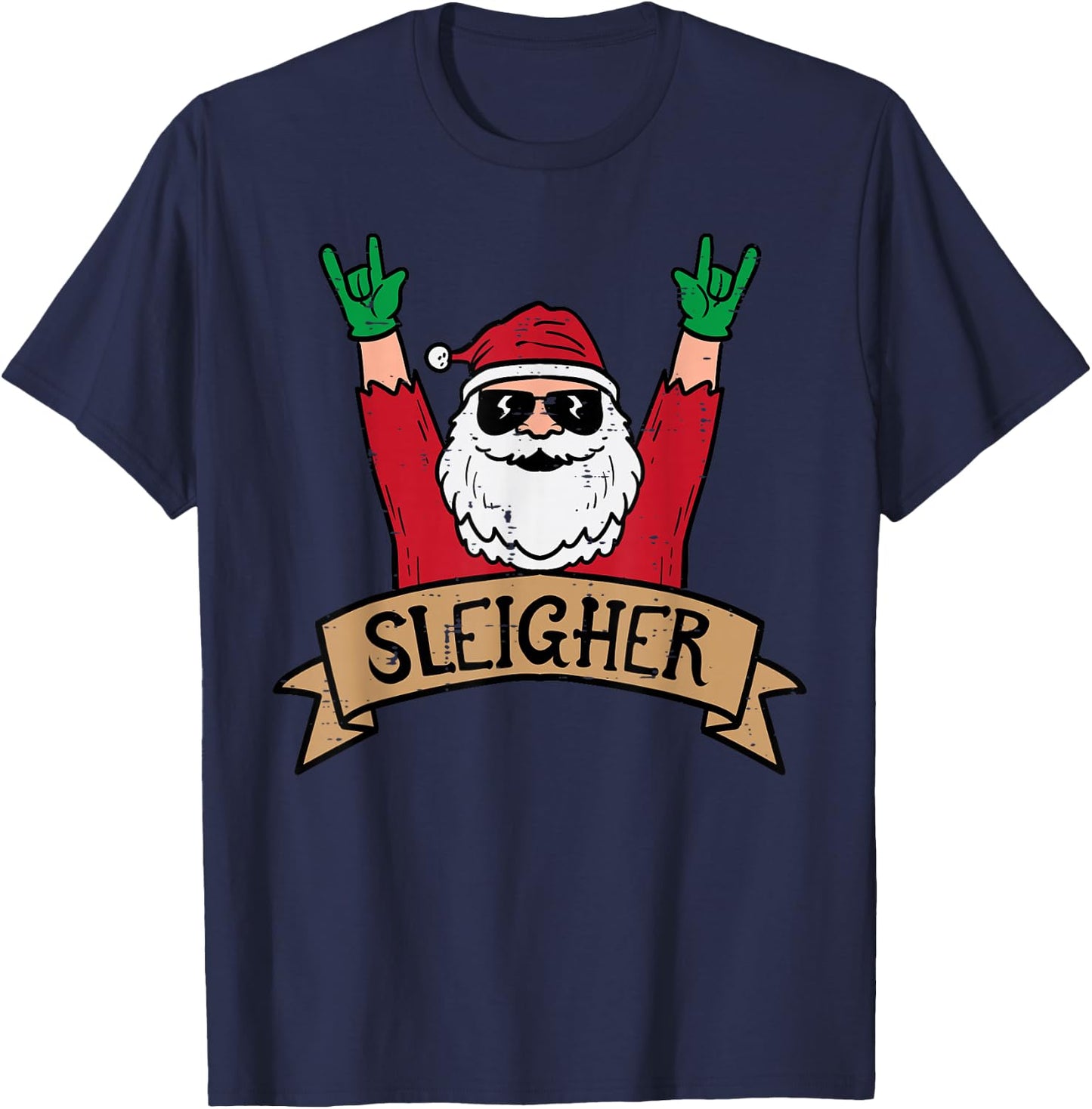 Christmas Sleigher Santa Rock Xmas Rocker Men Women Kids Boy T-Shirt - T-Shirt | Navy