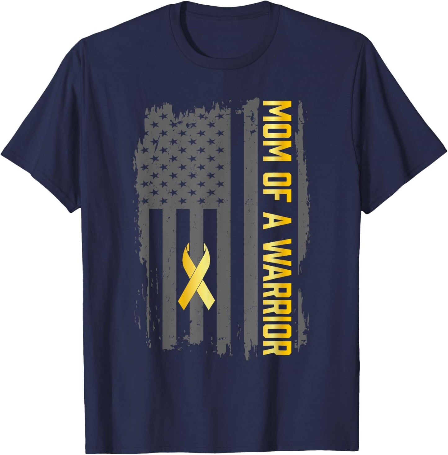 Childhood Cancer Usa Flag Mom of a Warrior Childhood Cancer Men T-Shirt - T-Shirt | Navy