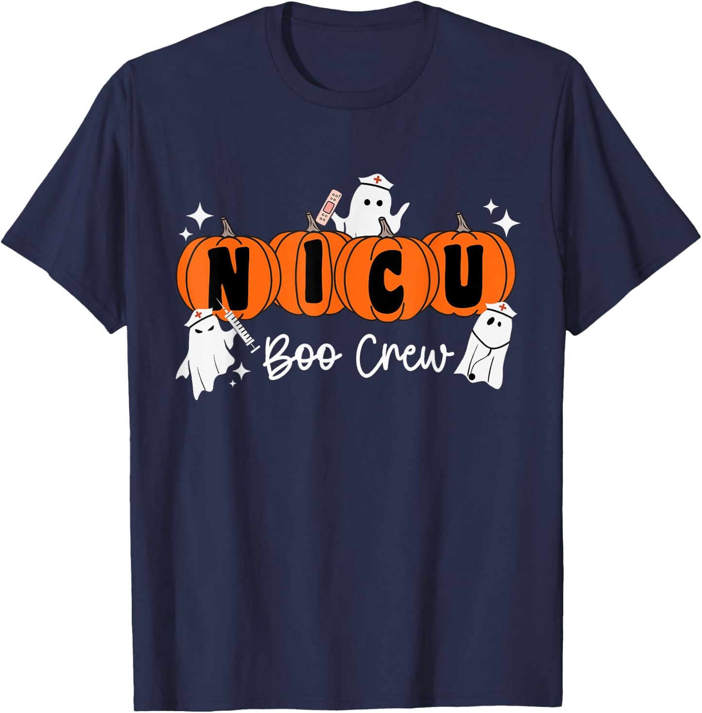 Nicu Boo Crew Ghost Pumpkin Costume NICU Nurse Halloween T-Shirt - T-Shirt | Navy