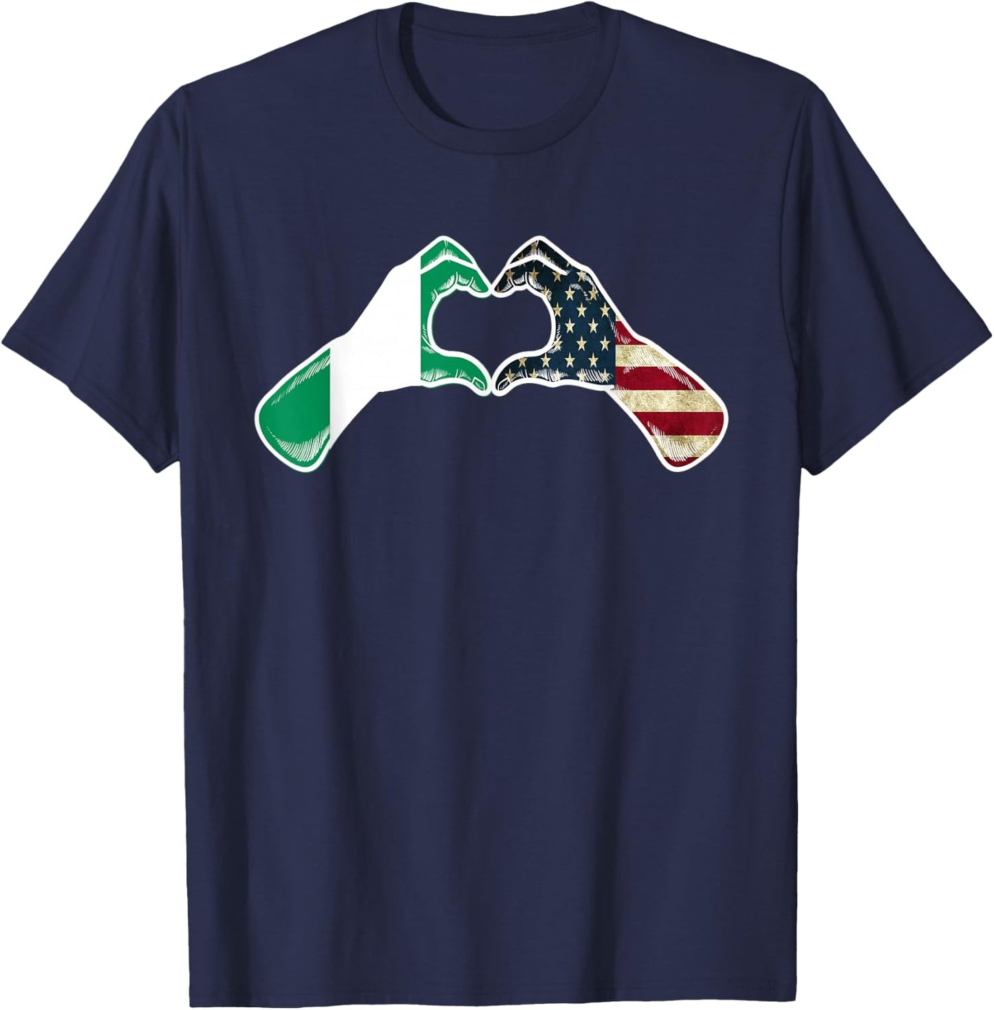 Nigeria American USA Flag - USA Nigerian Heart T-Shirt - T-Shirt | Navy