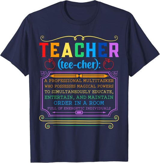 Teacher Definition - Funny Teaching School Teacher T-Shirt - T-Shirt | Navy