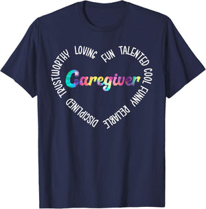 Care Giver Appreciation for Caregivers Men's Classic Fit Black Cotton Polyester Blend Stretchable Casual Short Sleeve T-Shirt - T-Shirt | Navy
