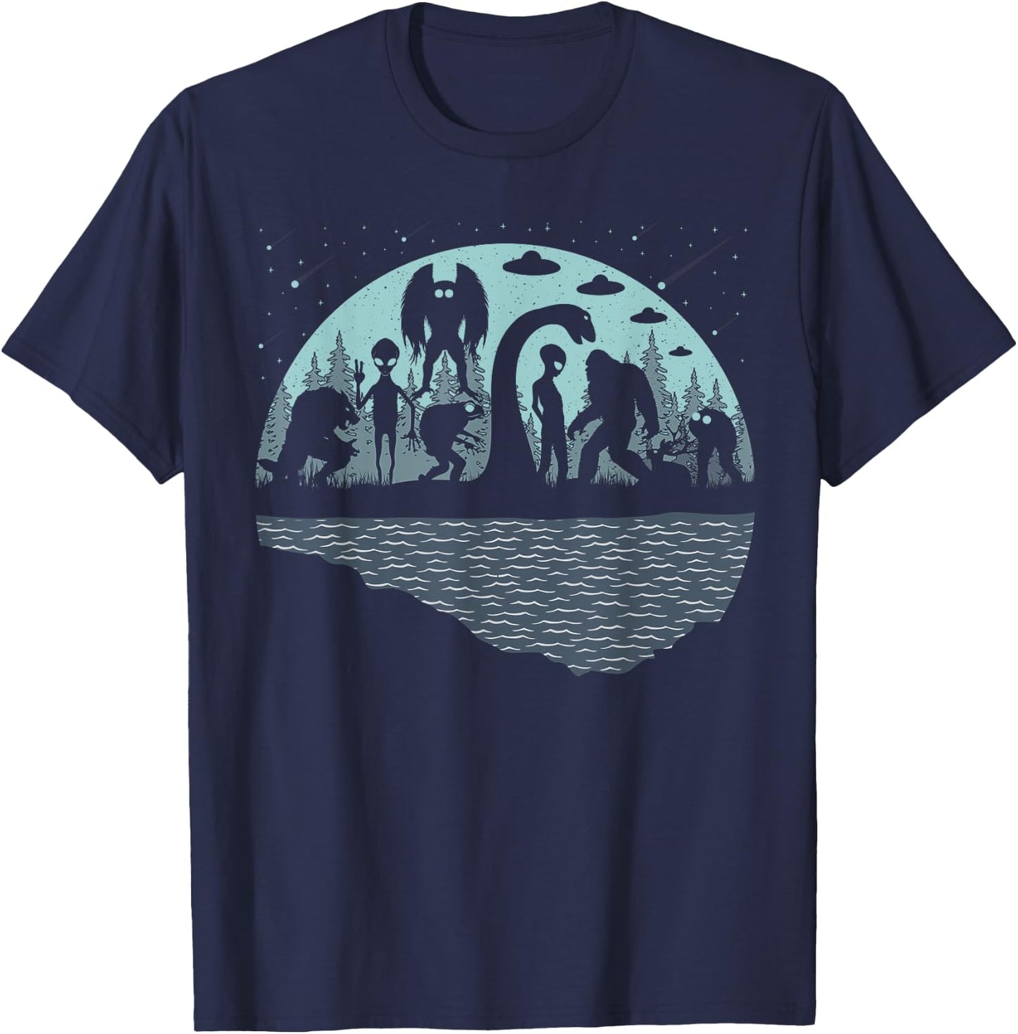 Bigfoot Loch Ness Monster Mothman And Aliens! Funny Cryptid T-Shirt - T-Shirt | Navy
