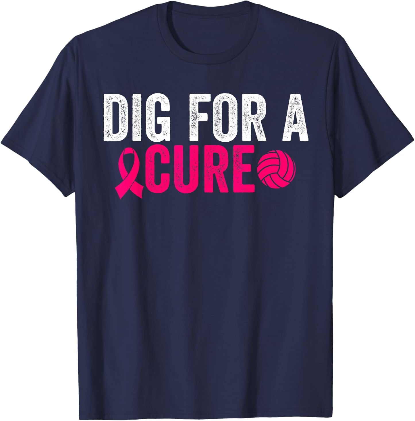 Dig For A Cure Breast Cancer Awareness Volleyball Pink T-Shirt - T-Shirt | Navy