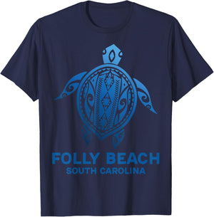 Folly Beach South Carolina Tattoo Blue Sea Turtle Souvenirs Women Girls Kids T-Shirt - T-Shirt | Navy