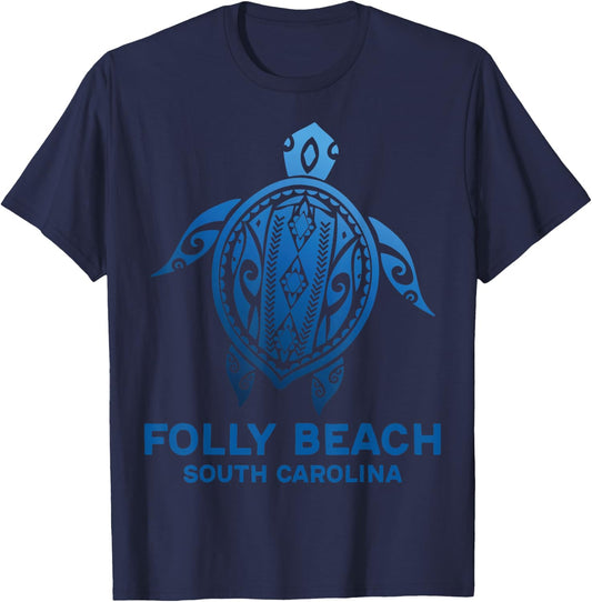 Folly Beach South Carolina Tattoo Blue Sea Turtle Souvenirs Women Girls Kids T-Shirt - T-Shirt | Navy