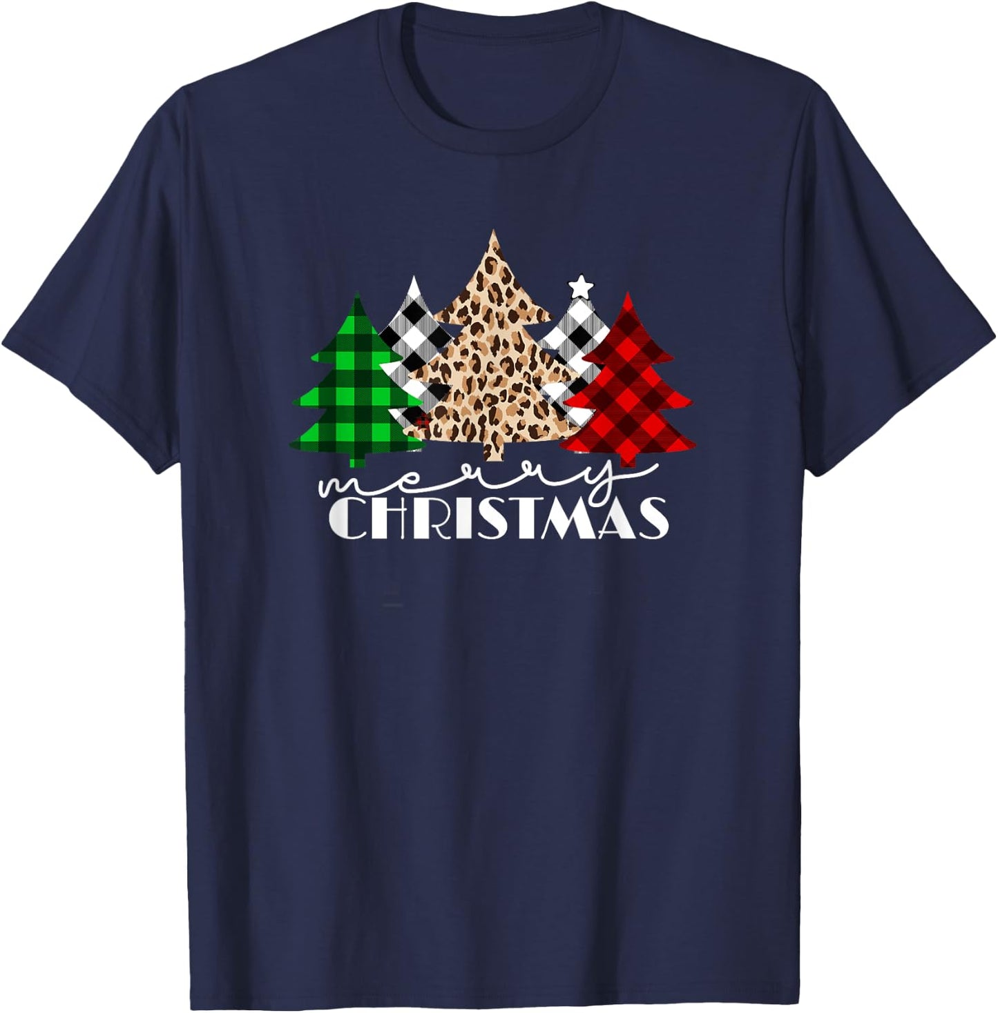 Funny Plaid Christmas Trees Women Men Girl Merry Christmas T-Shirt - T-Shirt | Navy