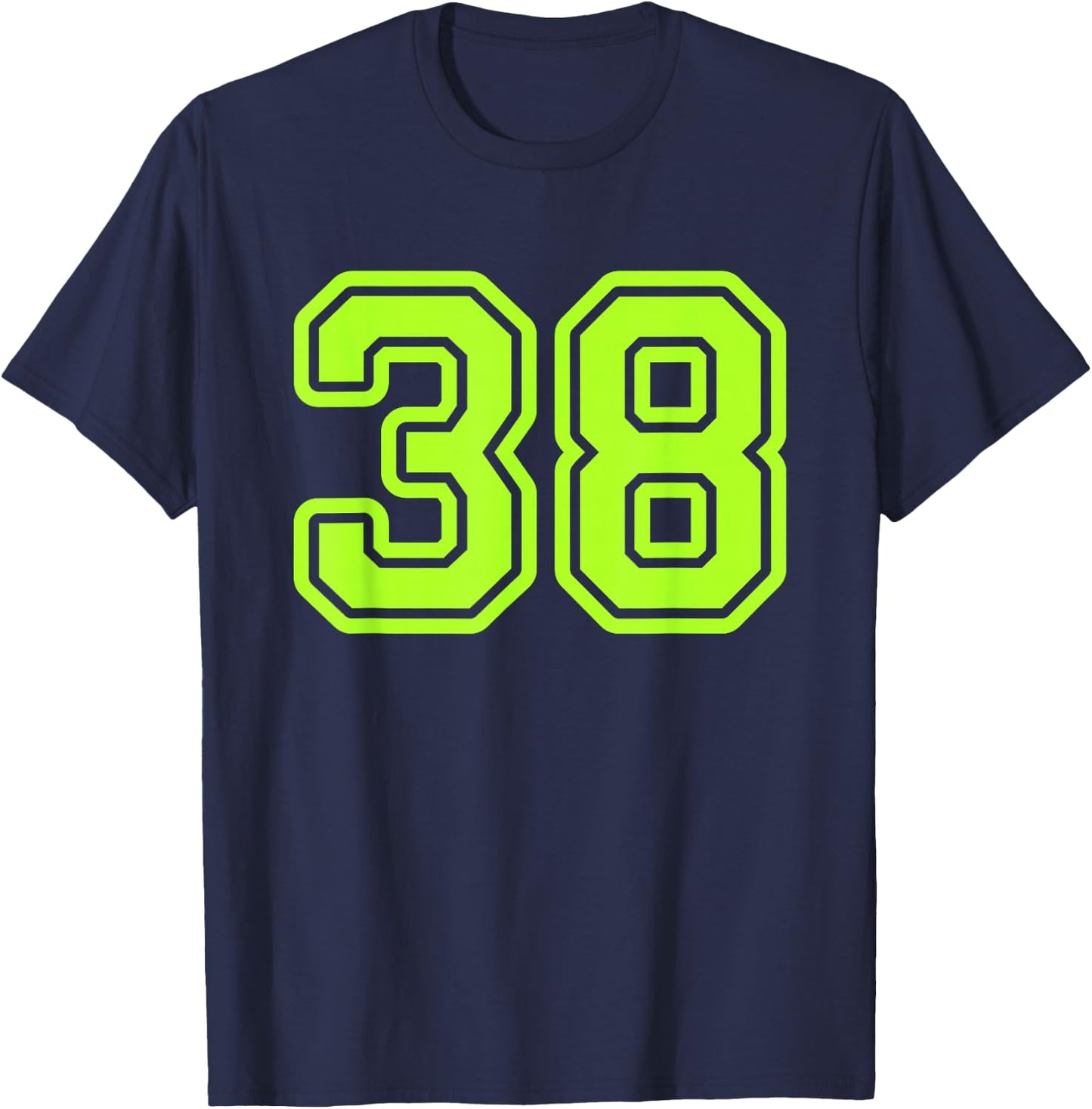 Green Yellow Sports Team Number 38 T-Shirt - T-Shirt | Navy