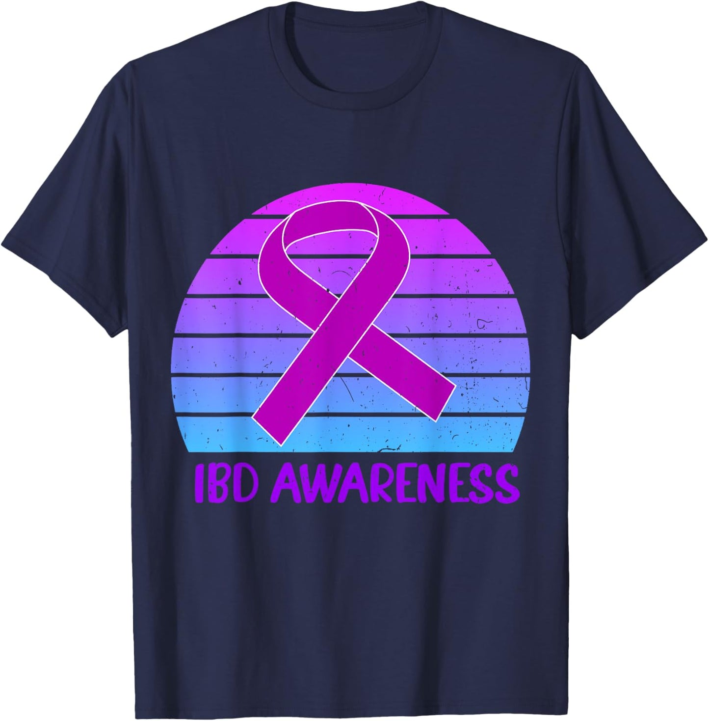 IBD Awareness Crohn's And Colitis Purple Vintage Ribbon T-Shirt - T-Shirt | Navy