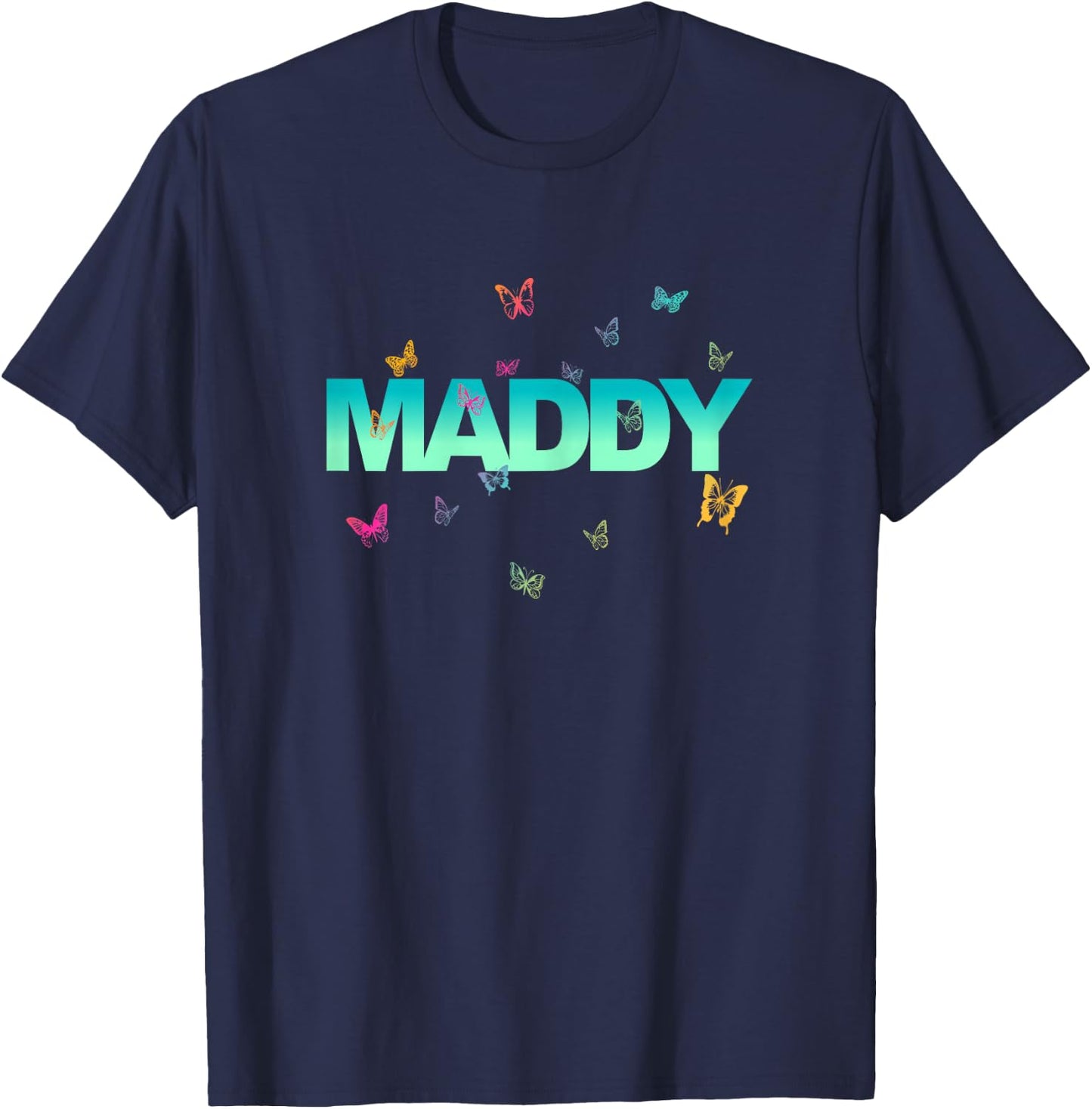 Maddy - Beautiful Name with Colourful Butterflies T-Shirt - T-Shirt | Navy