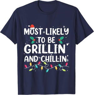 Most Likely To Be Grilling And Chilling Christmas Grill T-Shirt - T-Shirt | Navy