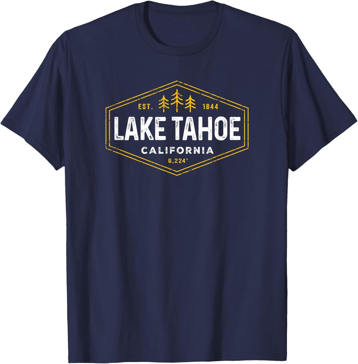 Vintage Lake Tahoe Hexagon Badge California Retro Souvenir T-Shirt - T-Shirt | Navy