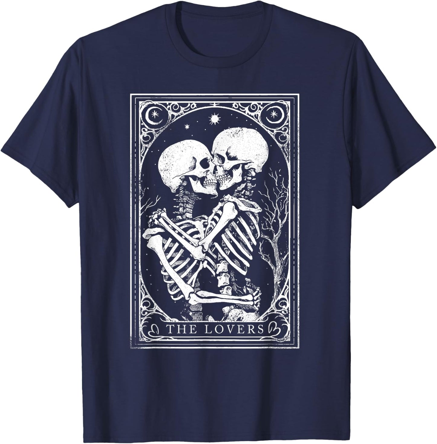 Tarot Card Shirt The Lovers Goth Skeleton Halloween Occult T-Shirt - T-Shirt | Navy