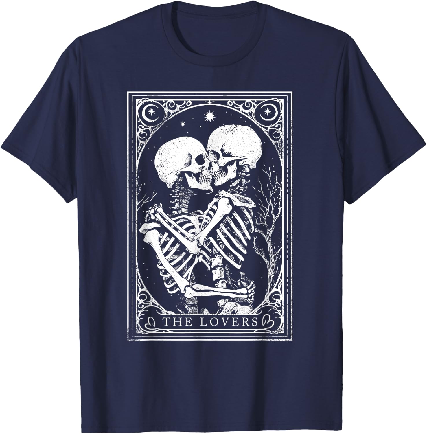 Tarot Card Shirt The Lovers Goth Skeleton Halloween Occult T-Shirt - T-Shirt | Navy