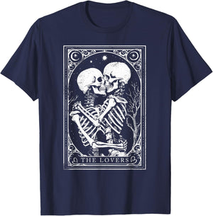 Tarot Card Shirt The Lovers Goth Skeleton Halloween Occult T-Shirt - T-Shirt | Navy