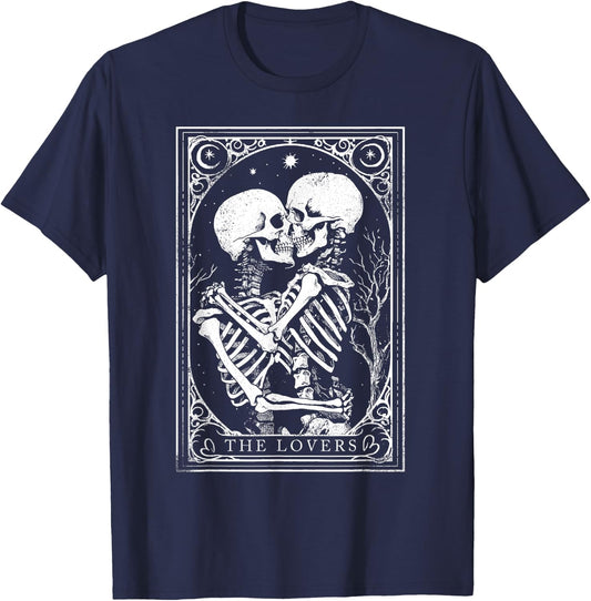 Tarot Card Shirt The Lovers Goth Skeleton Halloween Occult T-Shirt - T-Shirt | Navy