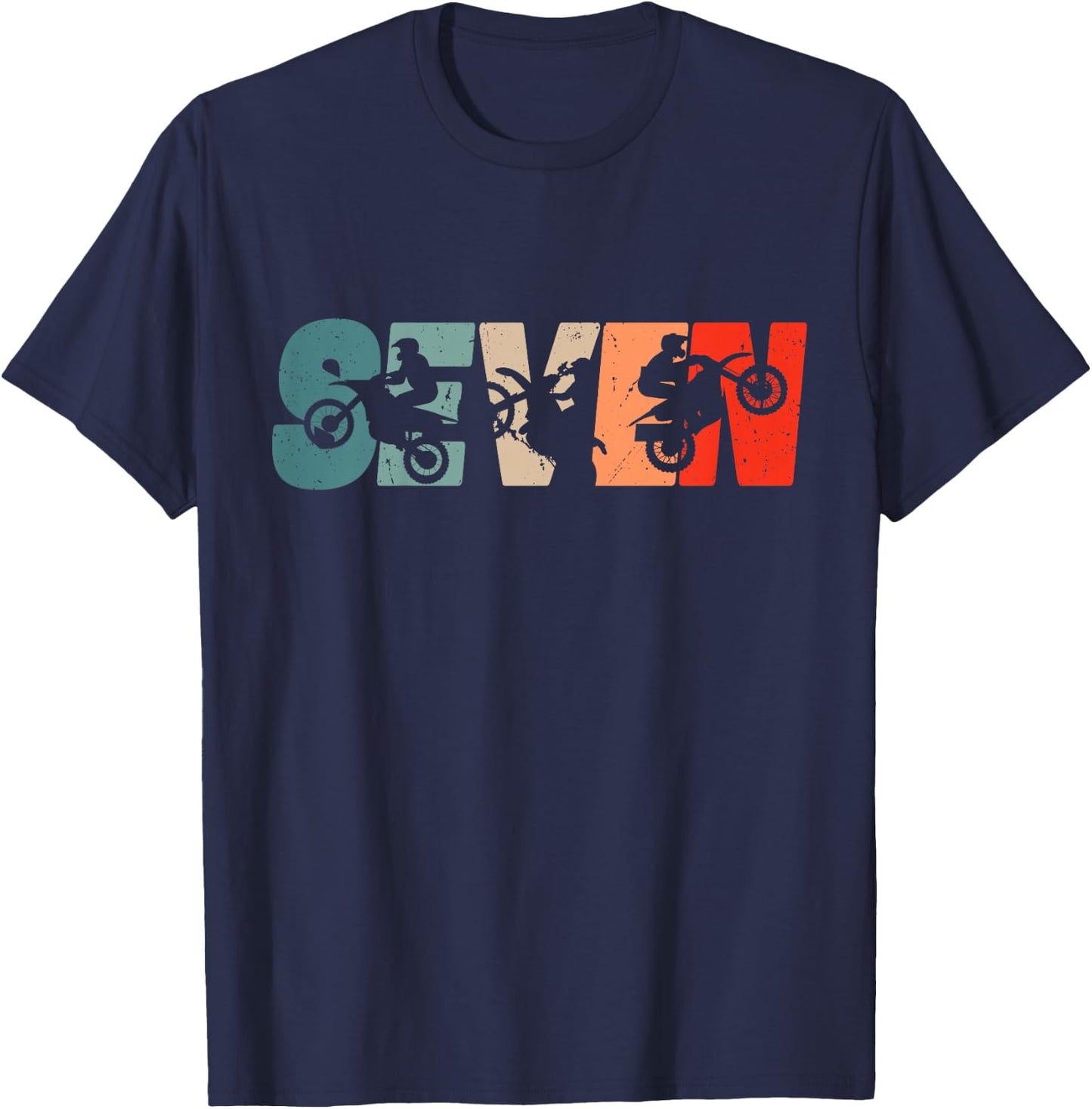 7th Birthday Retro Motocross Dirt Bike 7 Years Boys Girl T-Shirt - T-Shirt | Navy