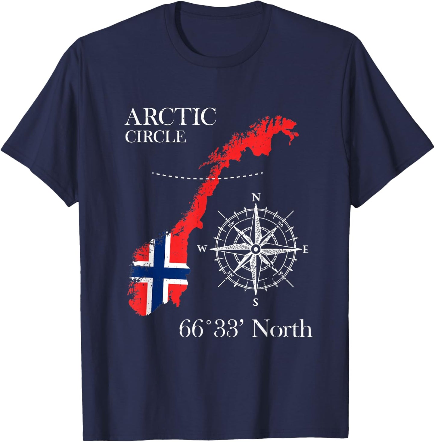 Norway Scandinavia Hiking Camper Fishing Norge - Arctic Circle Polar North Norwegian Flag - -Adults - Black - Small - Short Sleeve - Classic Fit - Cotton, Polyester T-Shirt - T-Shirt | Navy