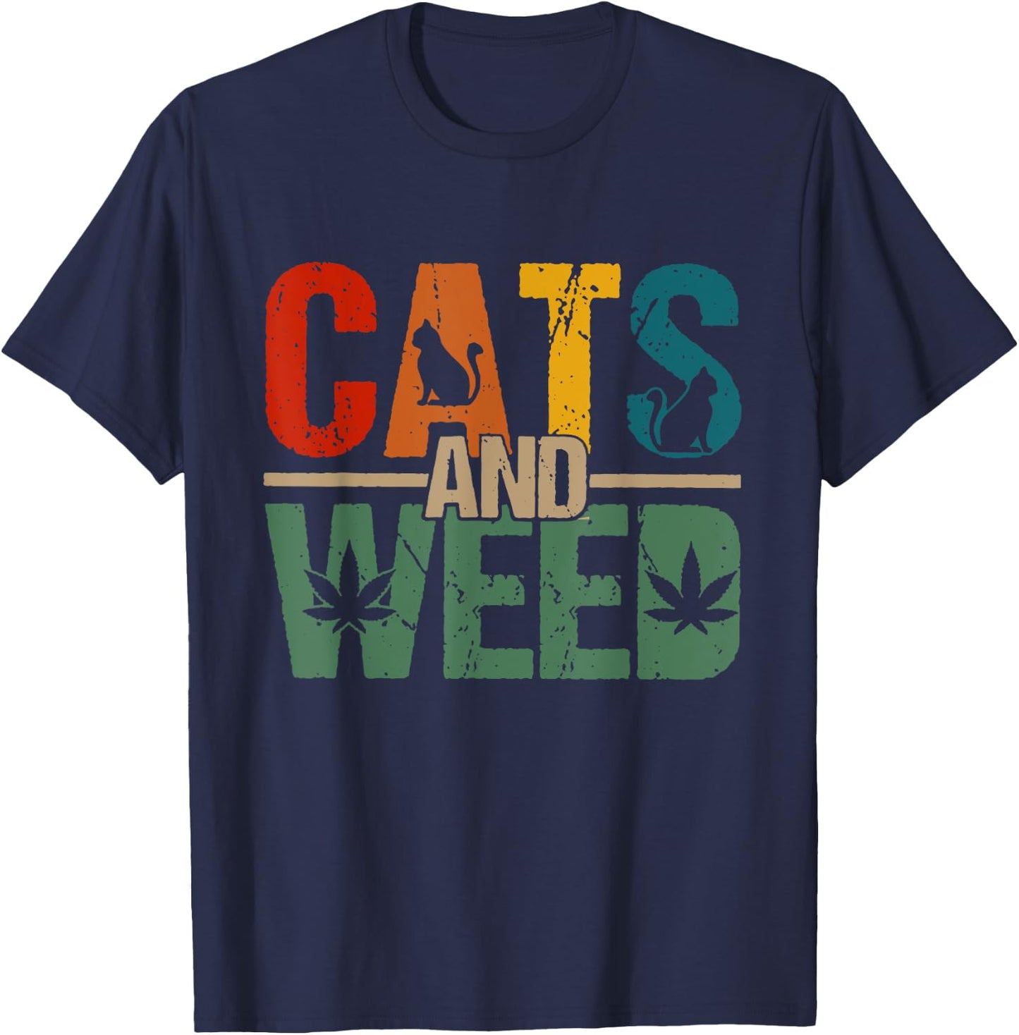 Cats And Weed, Cannabis Stoner, Marijuana Cat Mom Dad Women T-Shirt - T-Shirt | Navy