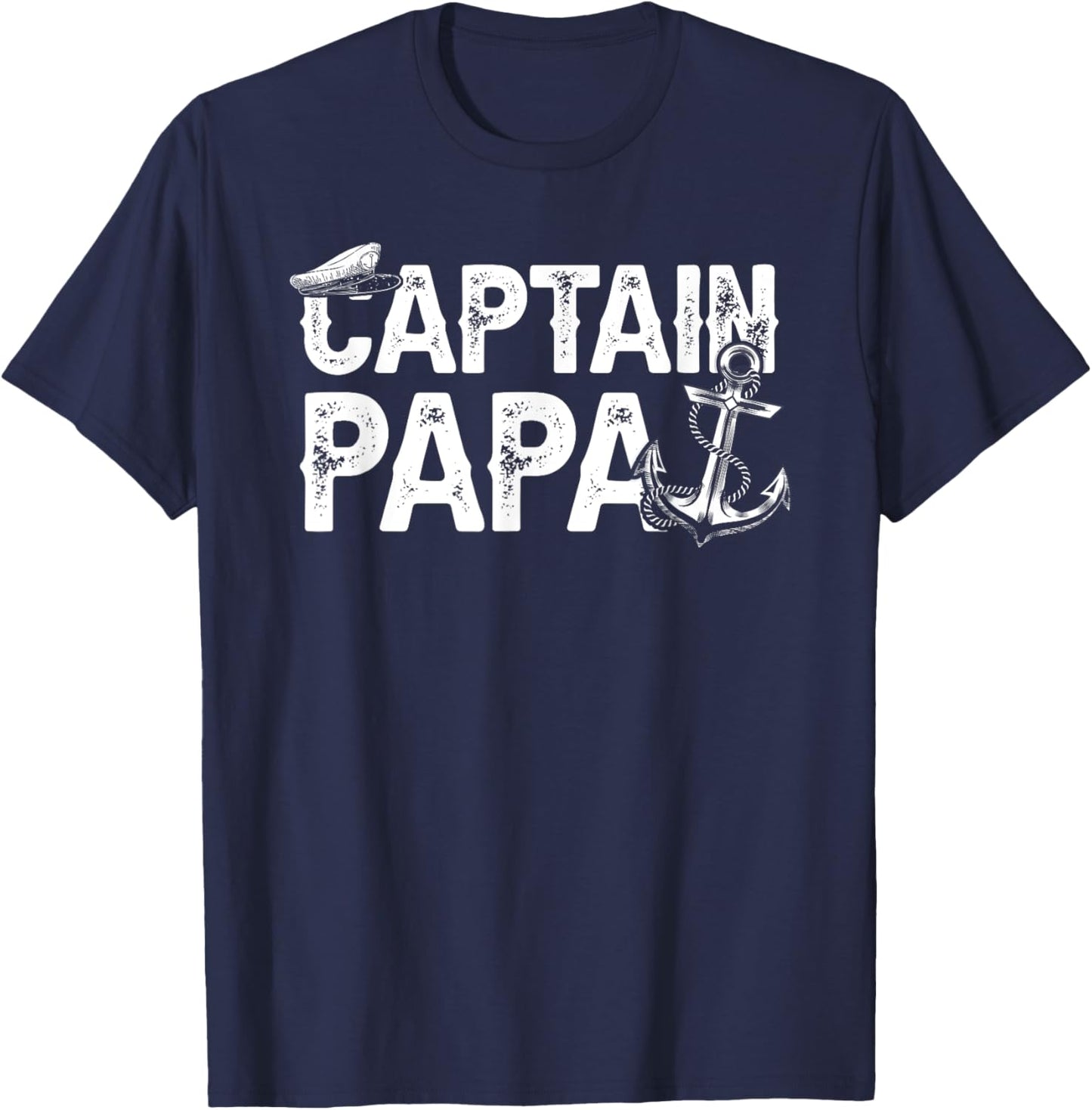 Captain Papa Pontoon Lake Sailor Fishing Boating Fathers Day T-Shirt - T-Shirt | Navy