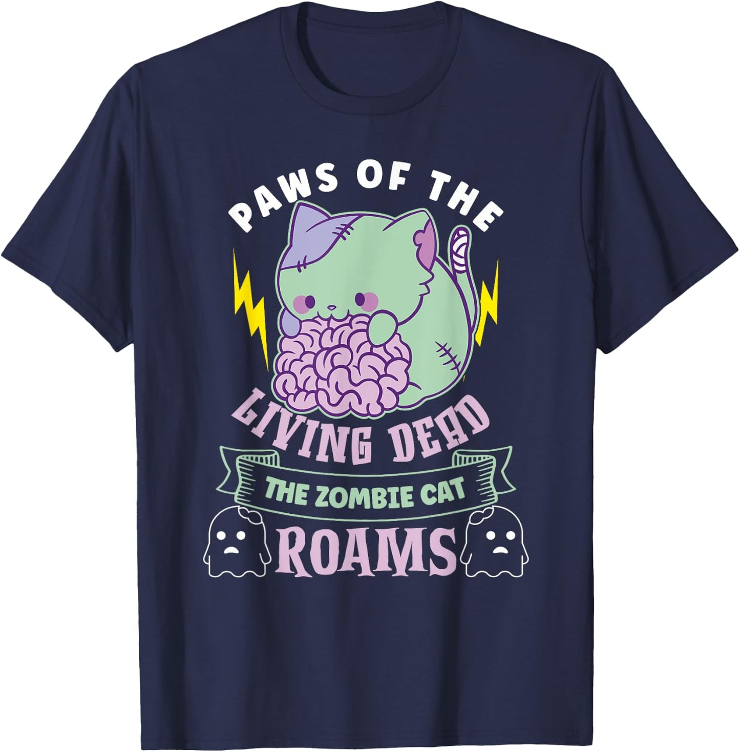 Zombie Cat Undead Kitty Horror Meow Creepy Feline Cat Zombie T-Shirt - T-Shirt | Navy