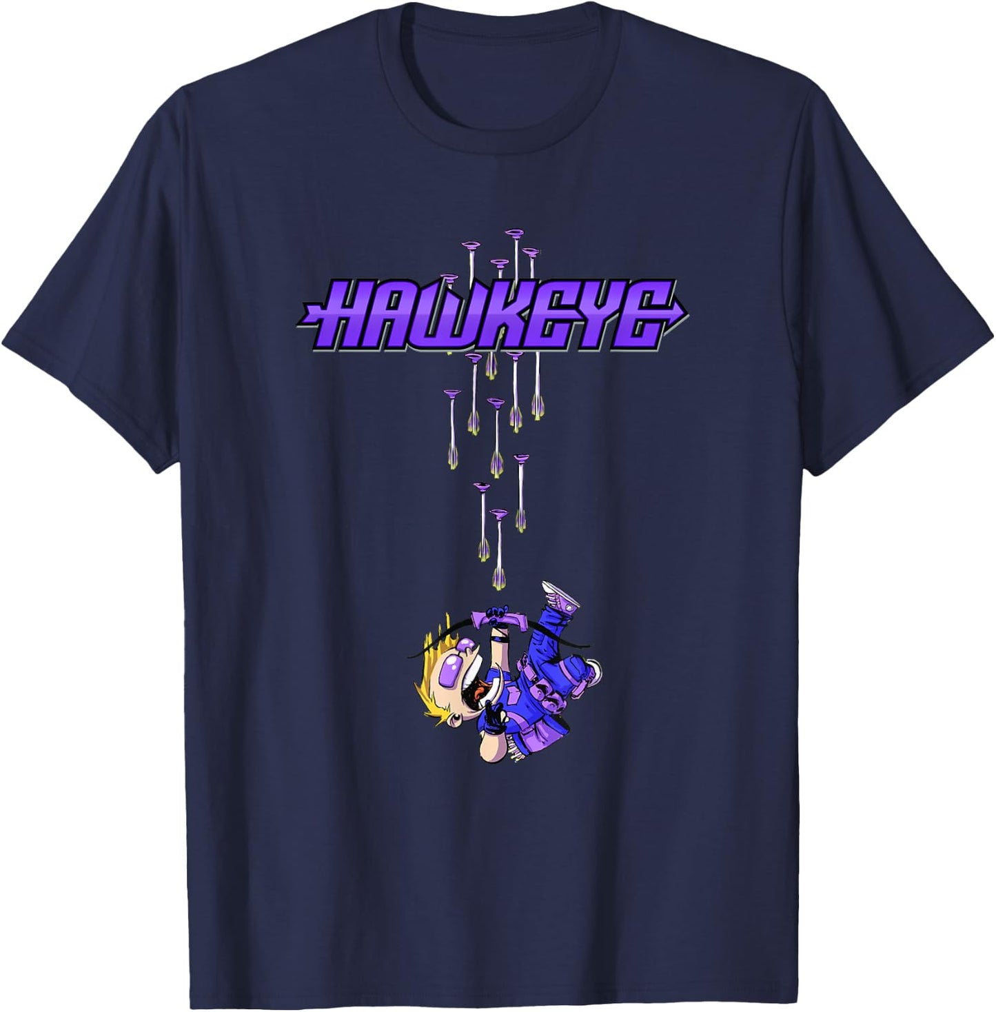 Marvel Comics Retro Classic Hawkeye Chibi Arrow Barrage T-Shirt - T-Shirt | Navy