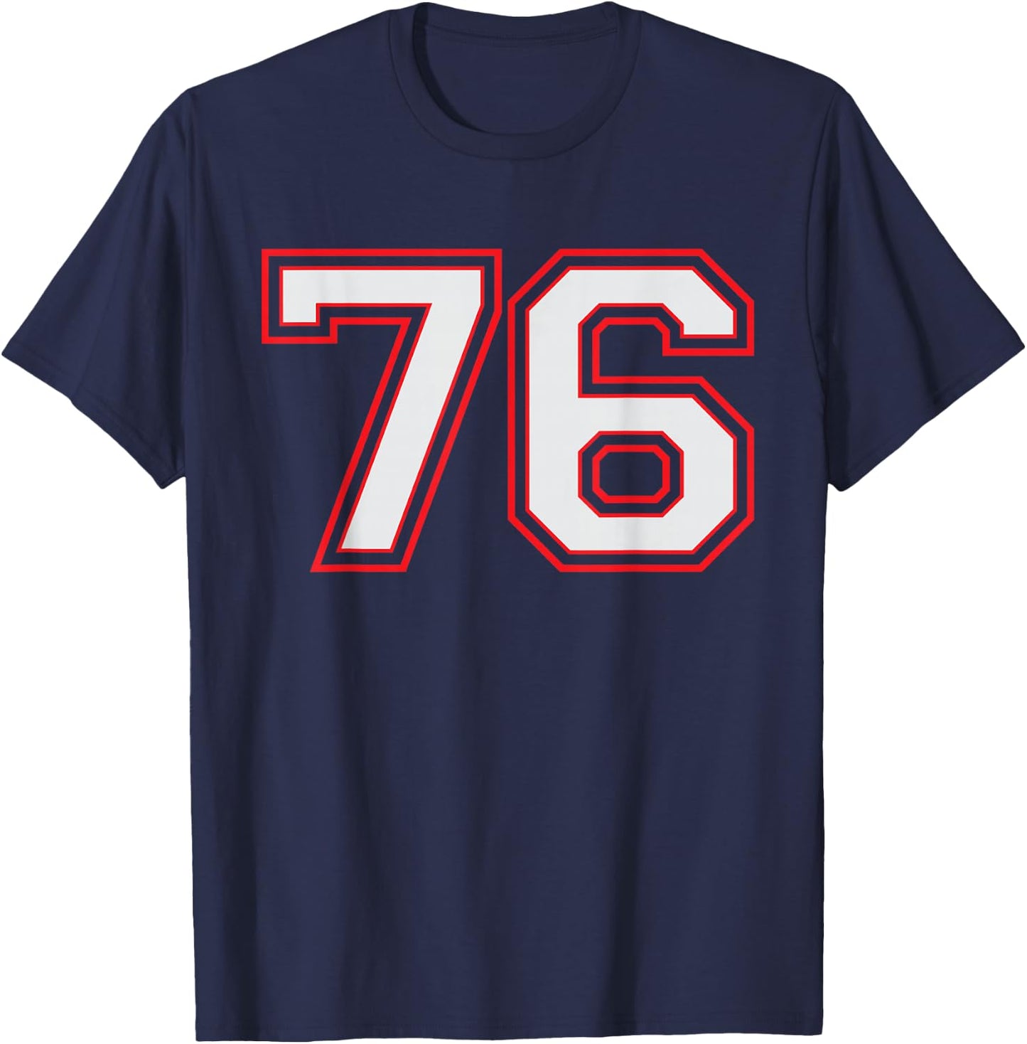 Red Number 76 Sports Player Jersey Fun Game Winner #76 Lucky T-Shirt - T-Shirt | Navy