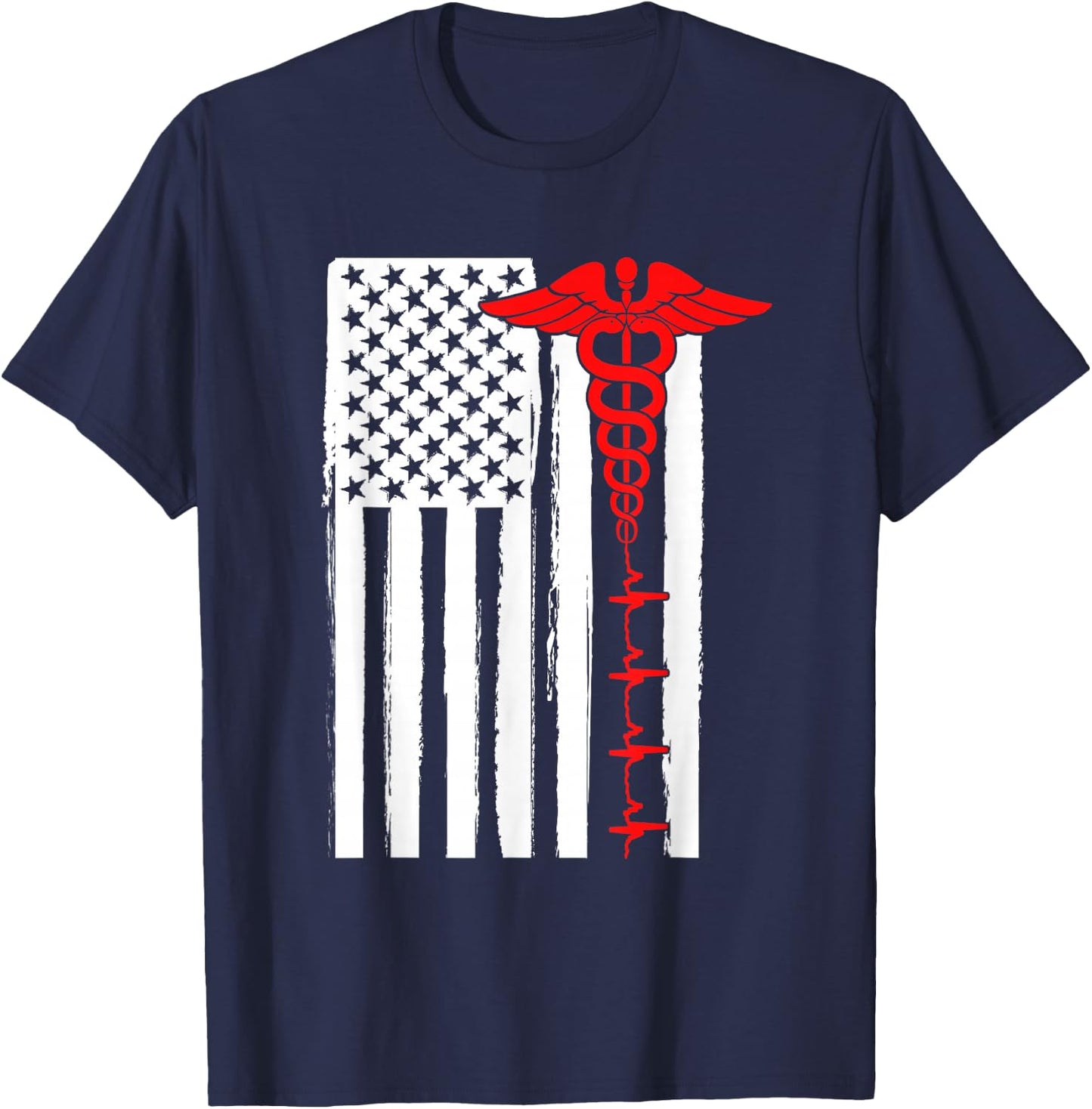 Nursing Shirts Us Flag Nurse Life Medicine Student T-Shirt - T-Shirt | Navy