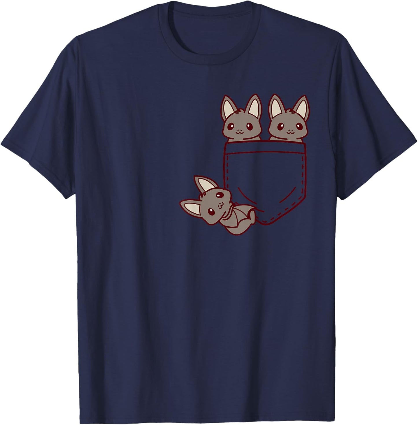 for Bat Lovers Cute Kawaii Baby Bat in Pocket T-Shirt - T-Shirt | Navy