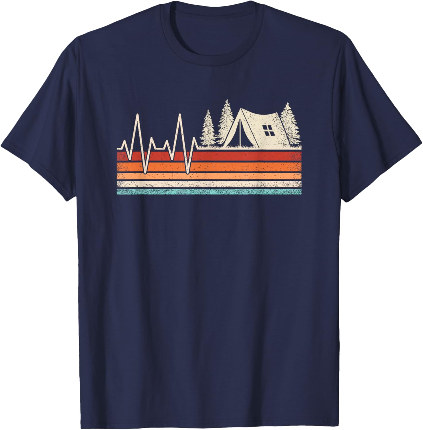 Retro Camping Heartbeat Outdoor Nature Camper Hiking Men T-Shirt - T-Shirt | Navy