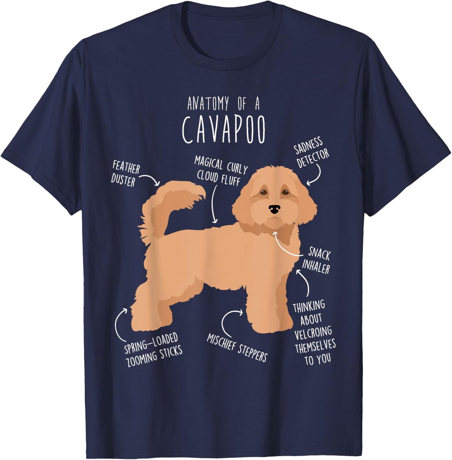 Cavapoo Dog Anatomy, Cute Funny Tan Cavoodle Pet Mom Dog Dad T-Shirt - T-Shirt | Navy
