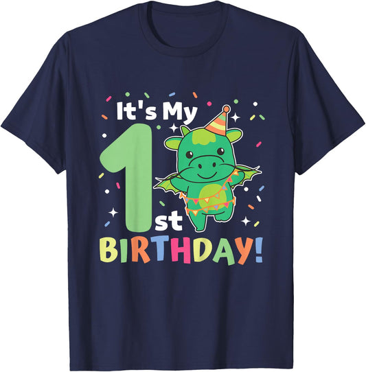 Kids 1st Birthday Dragon For Kids One Year Old Dragon T-Shirt - T-Shirt | Navy