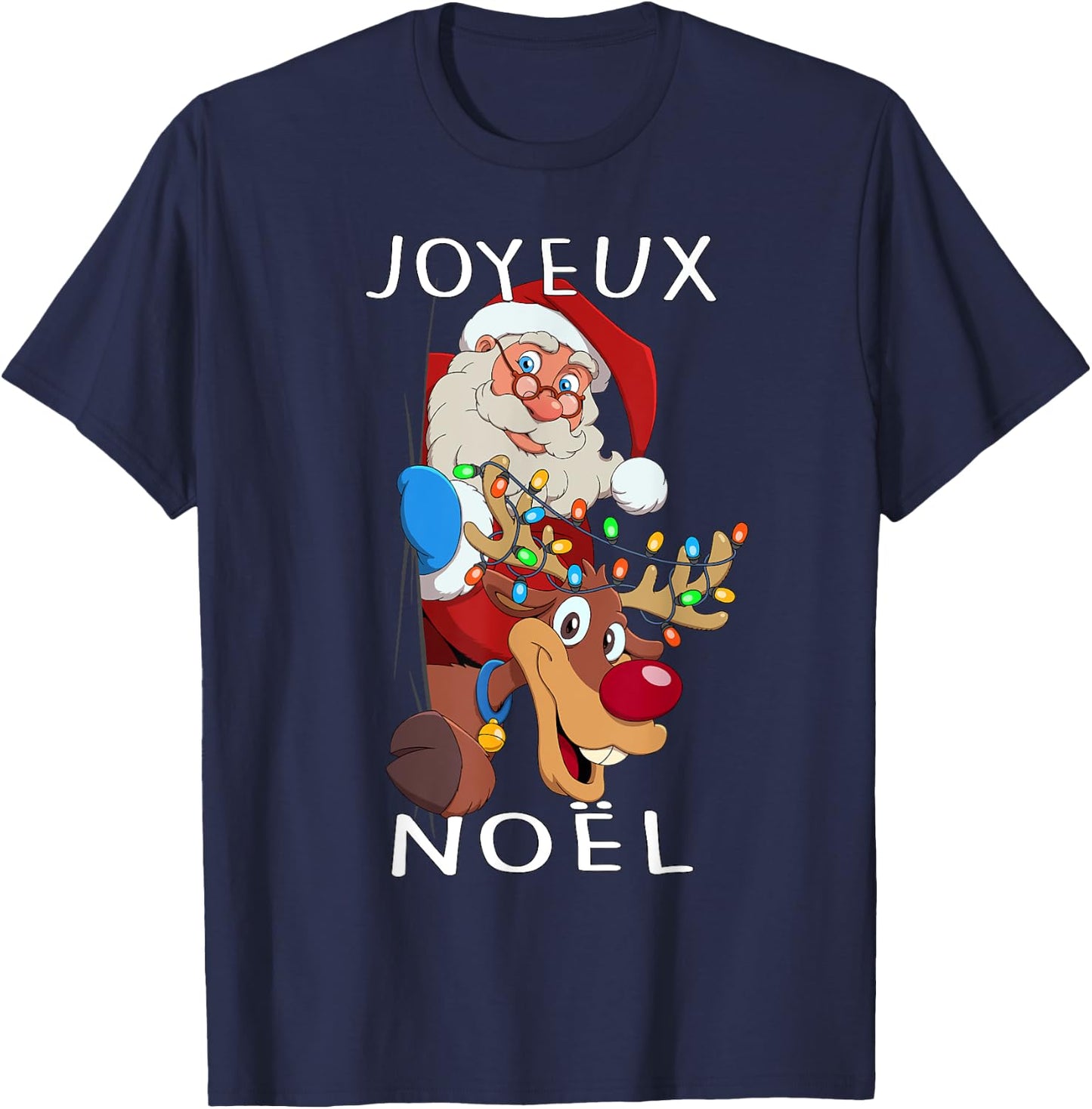 Santa Claus Reindeer Joyeux Noël Men Women Family T-Shirt - T-Shirt | Navy