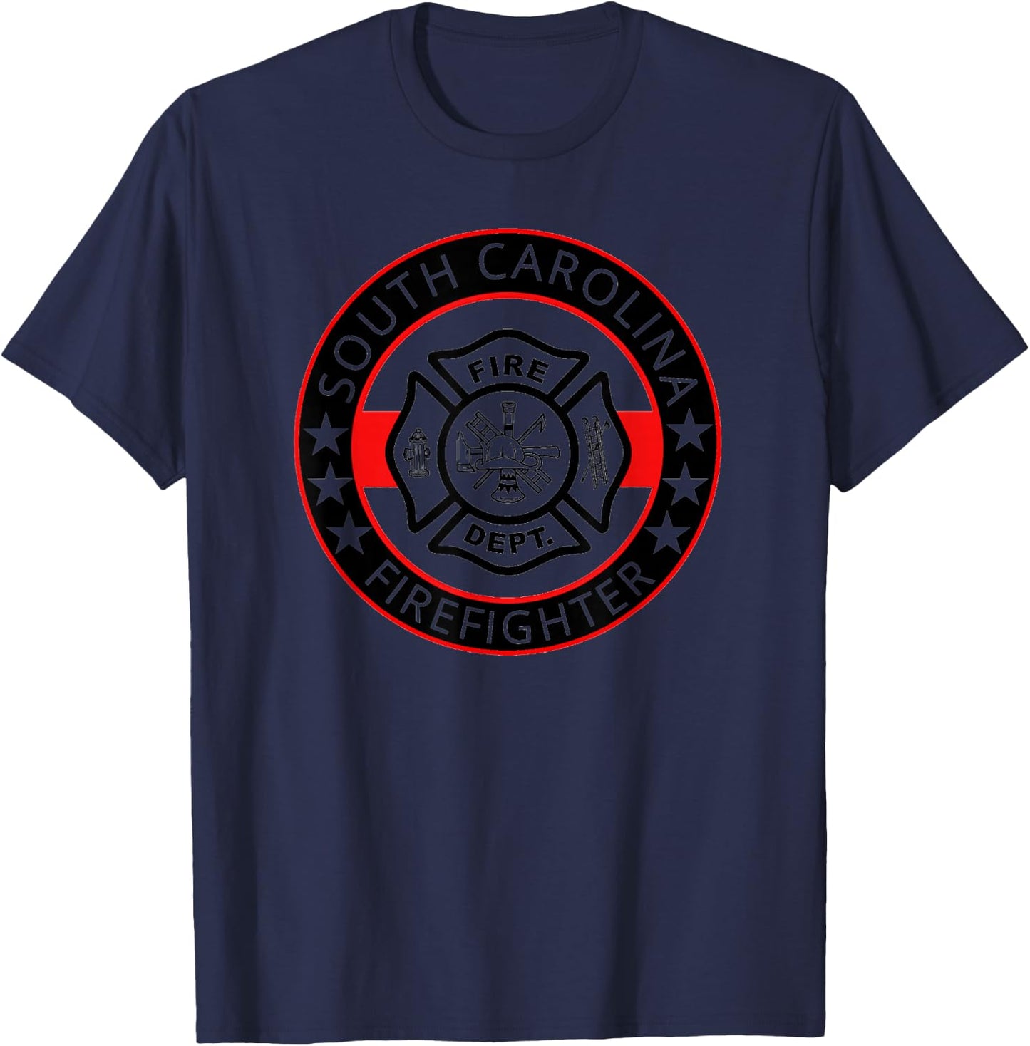 South Carolina Firefighter SC Fire Department Badge Red-Line T-Shirt - T-Shirt | Navy