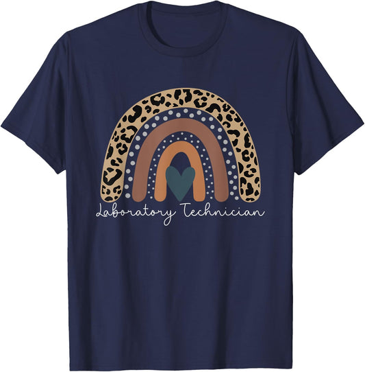 Cute Leopard Boho Rainbow for Laboratory Technician Squad T-Shirt - T-Shirt | Navy
