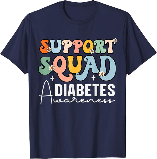 Support Squad Groovy- Type 1 Type 2 Diabetes Awareness T-Shirt - T-Shirt | Navy