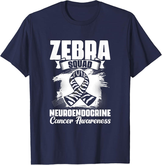 Zebra Squad - Zebra Ribbon Carcinoid Cancer Awareness T-Shirt - T-Shirt | Navy