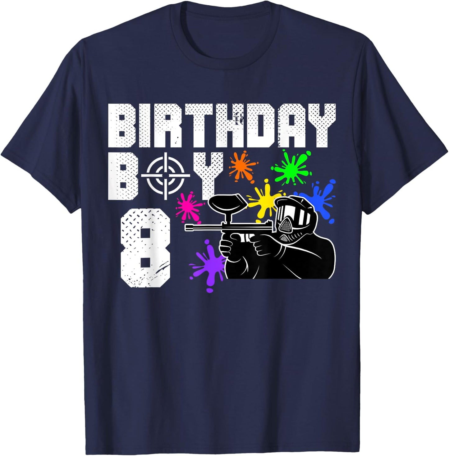 8th Birthday Paintball Outdoor Sport 8 Year Old Funny B-Day T-Shirt - T-Shirt | Navy