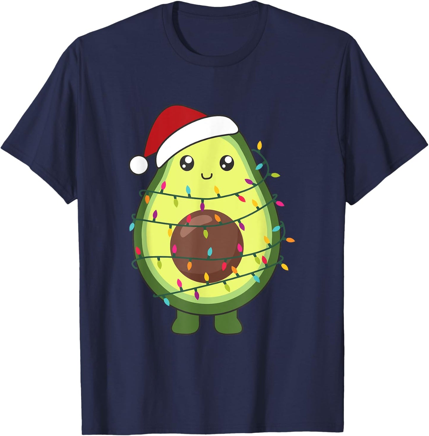 Avocado Christmas Food With Fairy Lights Funny Avocados T-Shirt - T-Shirt | Navy
