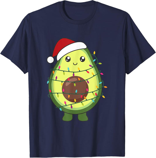 Avocado Christmas Food With Fairy Lights Funny Avocados T-Shirt - T-Shirt | Navy