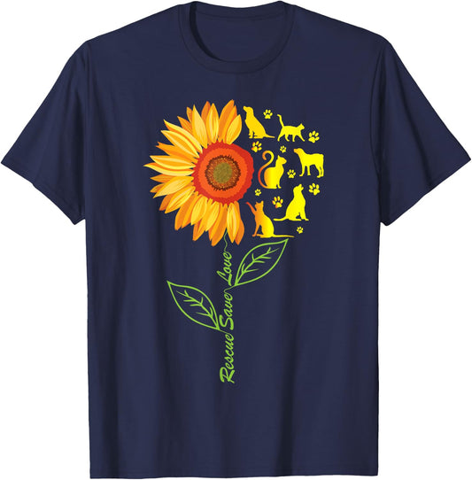 RESCUE SAVE LOVE PET Animal Shelter Sunflower Gift T Shirt T-Shirt - T-Shirt | Navy