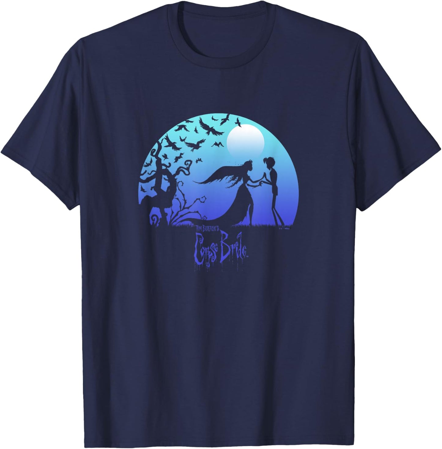 Corpse Bride Victor And Emily By The Moon Silhouettes T-Shirt - T-Shirt | Navy