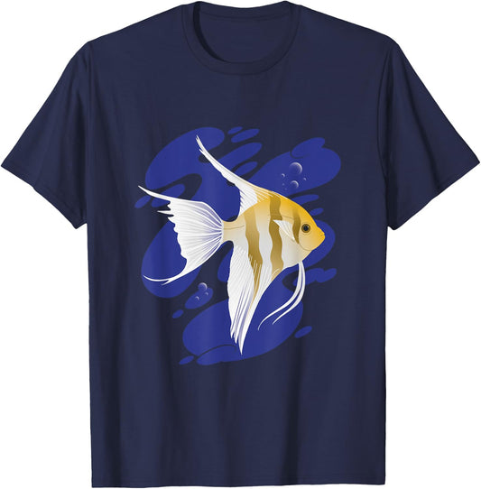Cool Graphic Angel Fish Swimming Design T-Shirt - T-Shirt | Navy