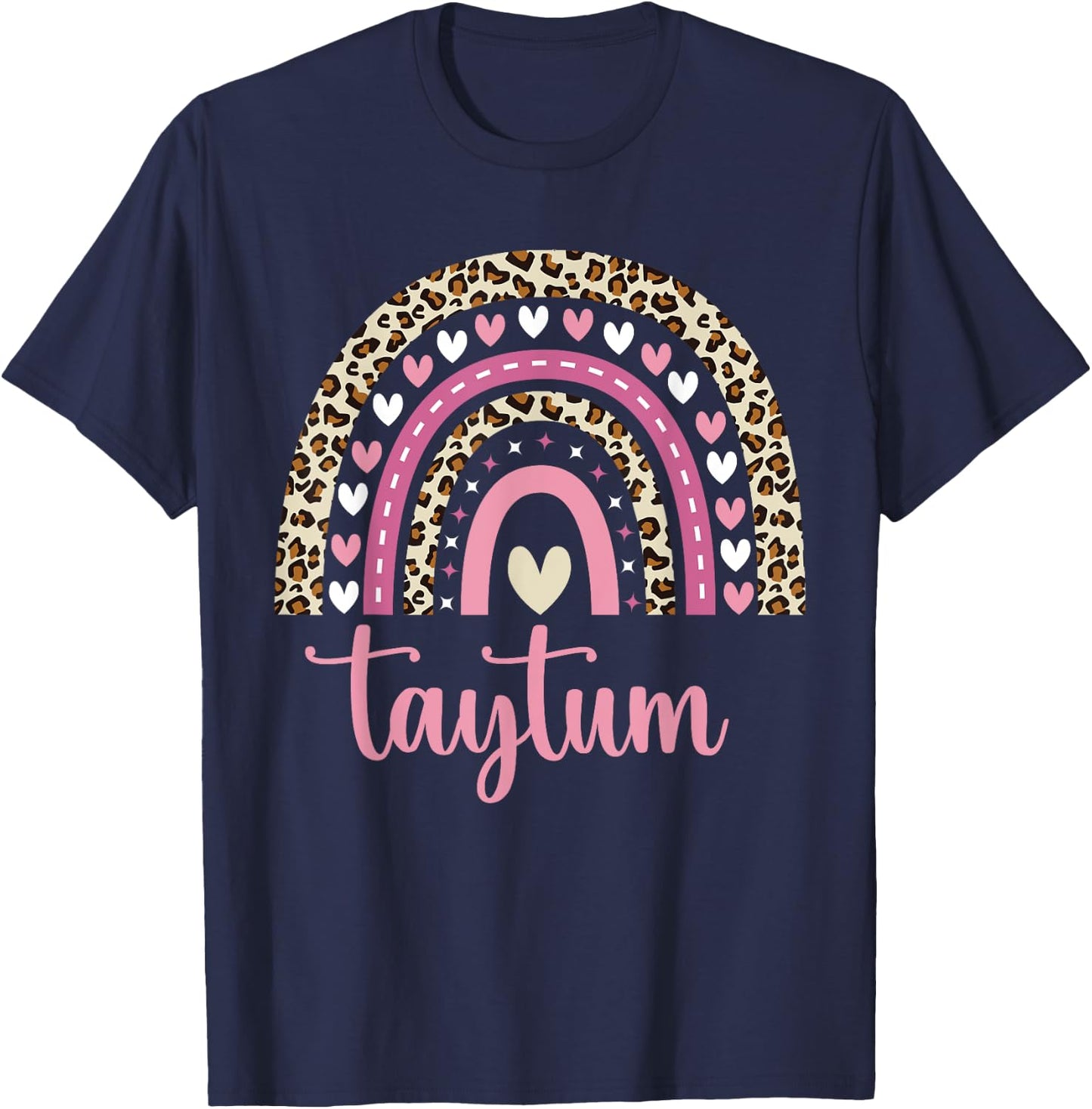 Taytum Rainbow Leopard Personalized Taytum Birthday T-Shirt - T-Shirt | Navy