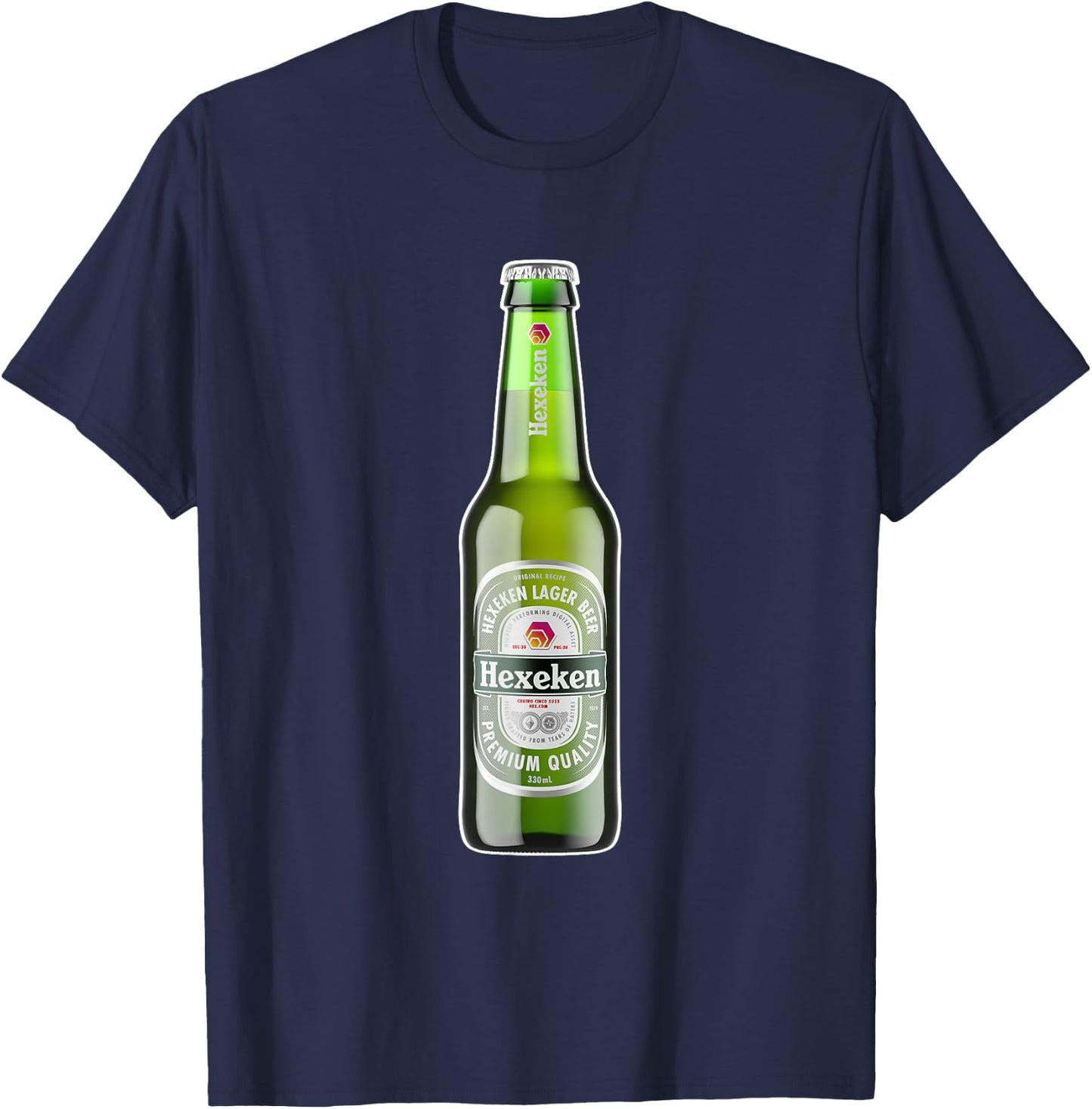 HEX Crypto Hexeken Lager Beer Brand Parody Bottle Hexican T-Shirt - T-Shirt | Navy